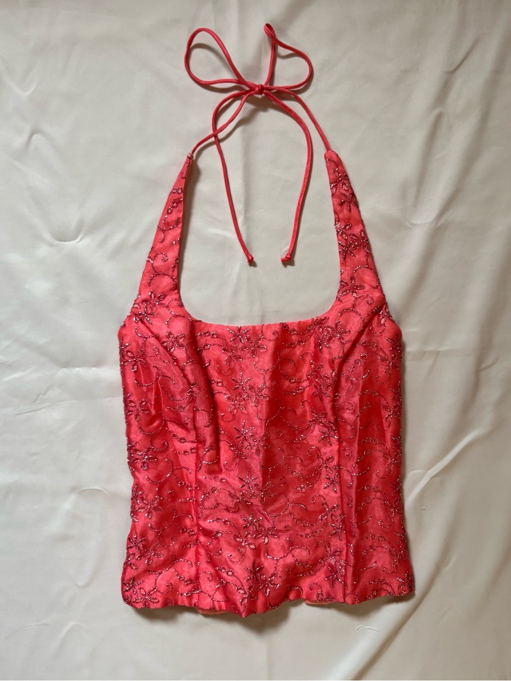 Vintage Y2K Blondie Nites Pink Embroidered Corset Halter Top Sz 3